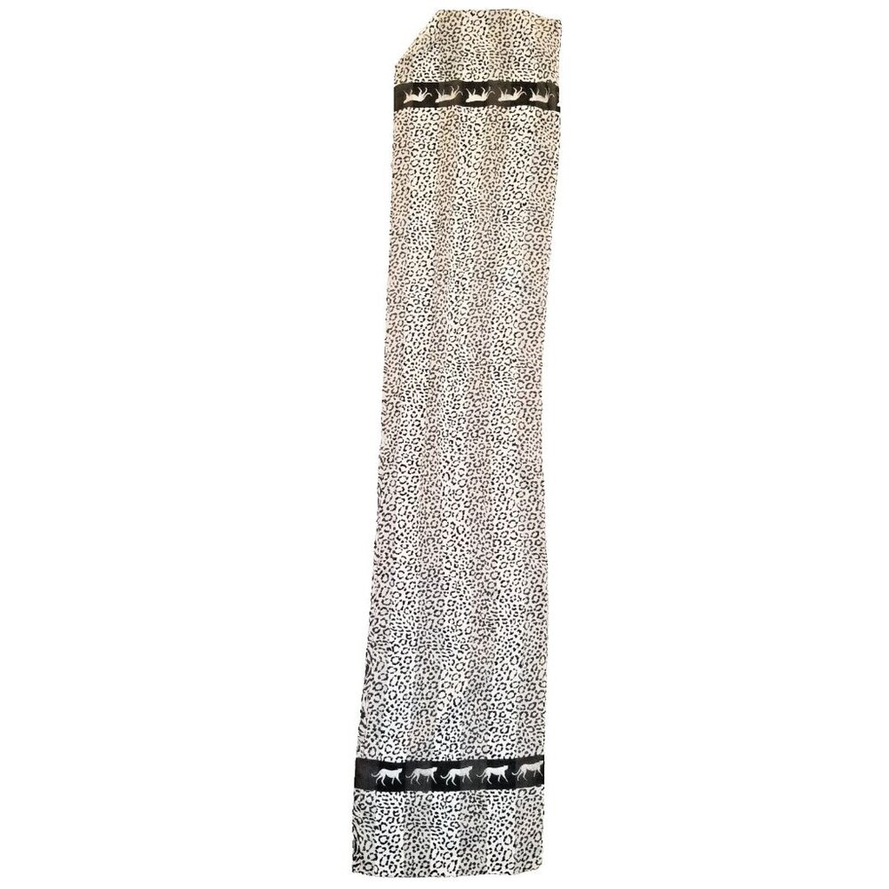 Scarf Women Wrap Rectangle Leopard Animal Print Black White 12 x 61 Cheetah Cat - Picture 4 of 12